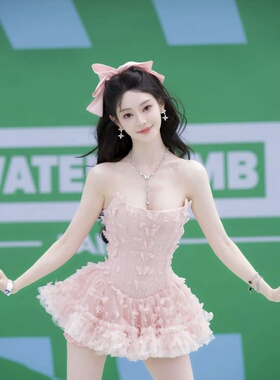 甜美可爱少女新款女仆装蕾丝拼接吊带连衣裙蝴蝶结蛋糕裙小个子裙