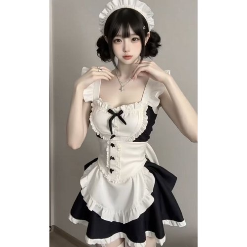 性感女仆装网纱波点吊带连衣裙