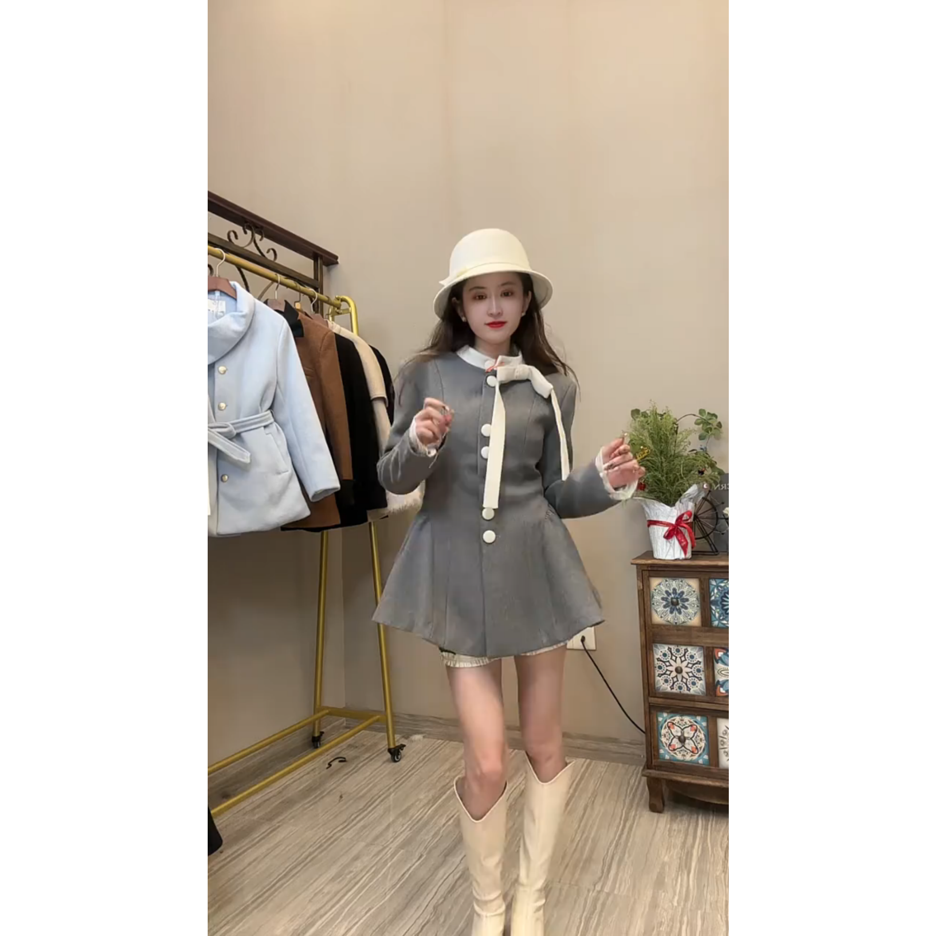 小香风气质收腰蝴蝶结撞色外套连衣裙短裤两件套套装名媛千金毛呢,女装/女士精品,时尚套装,淘宝优惠券,粉丝福利购,淘宝优惠卷