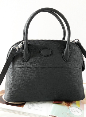 新款头层牛皮真皮贝壳包手提包斜挎包女包黑色通勤中号保龄球包包