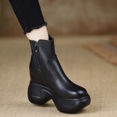 头层牛皮2025新款 时尚 百搭防水台厚底增高马丁靴女舒适软皮短靴