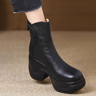 头层牛皮软皮软底小个子增高马丁靴洋气简约百搭切尔西靴女2025款