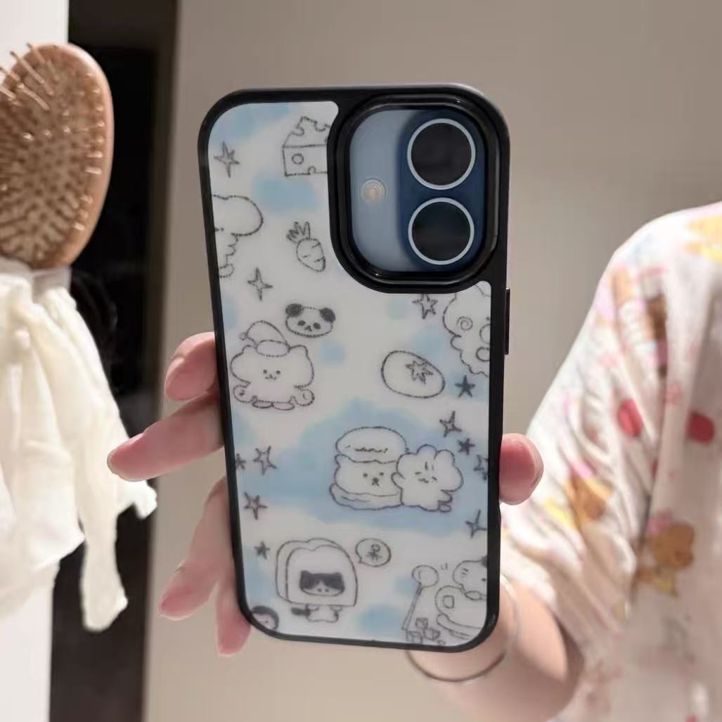 包相机键可爱蓝色晕染面包小猫适用iphone17pro手机壳磁吸18/17神甲壳双层15肤感磨砂黑框硬壳神甲壳13手机壳