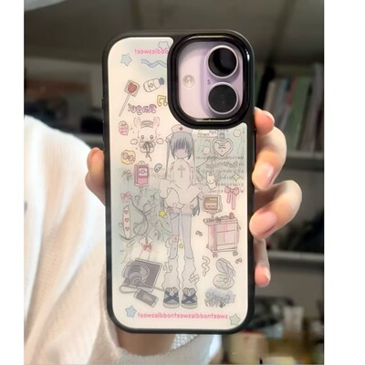 二次元天使护士适用iphone17promax手机壳16磨砂玻璃14plus黑边硬壳15神甲壳13双层亚文化12大孔磁吸手机壳