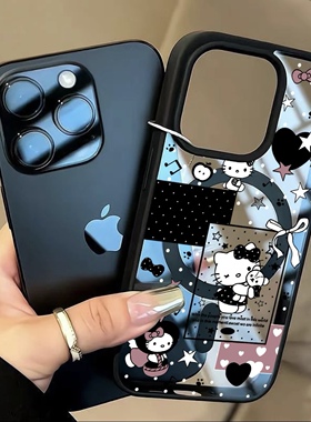 波点爱心KT猫适用iphone17pro手机壳14pro黑框16高级14plus小众13新款12可爱11/XR透明磁吸15硬壳手机壳