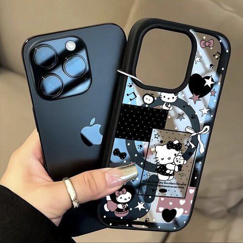 波点爱心猫咪适用iphone17pro手机壳14pro黑框16高级14plus小众13新款12可爱11/XR透明磁吸15硬壳手机壳
