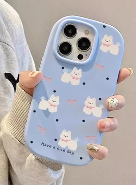 插画黑色波点狗狗适用iphone15pro手机壳13磨砂14新款12/11XR软壳XS华为vivo小米14oppo安卓胖墩墩保护套