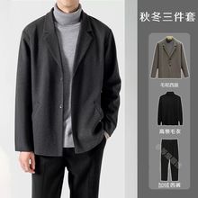 2024年新款冬季毛呢西装外套男高级感轻熟风套装加厚韩版休闲西服