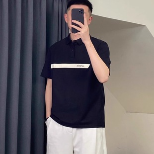 高档商务休闲百搭透气T恤 夏季 高级感字母拼接翻领Polo衫 短袖 男士