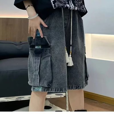 新中式国风工装牛仔短裤男款夏季