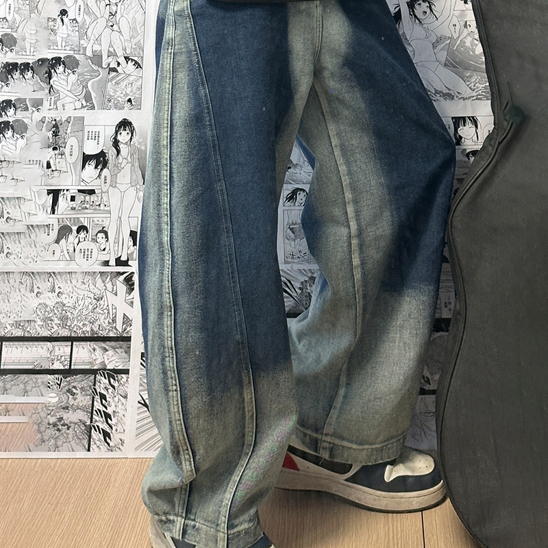 水洗渐变扎染牛仔裤男款夏季美式