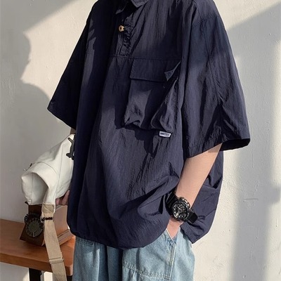 日系复古cityboy工装衬衫男短袖