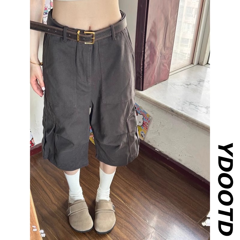 美式复古大口袋工装宽松七分裤男女夏季高级感休闲机能阔腿短裤潮
