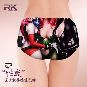 RK性感诱惑冰丝无痕薄款个性印花柔软透气速干棉裆中腰三角女内裤