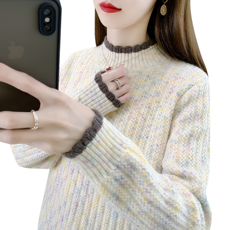毛衣女款2025新款冬季针织上衣内搭女秋冬加绒加厚半高领打底衫女