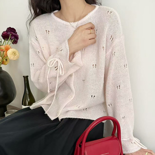 针织开衫秋装女款2026新款上衣镂空薄款防晒衣小香风系带毛衣外套