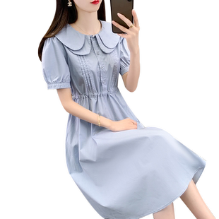 连衣裙2026新款今年流行爆款夏季女装收腰显瘦短袖薄款娃娃领裙子