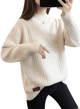 毛衣女款2026新款冬季宽松套头慵懒风半高领打底衫加厚内搭针织衫