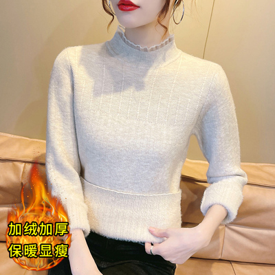 毛衣女款2025新款冬季针织上衣女内搭加绒加厚半高领打底衫女秋冬