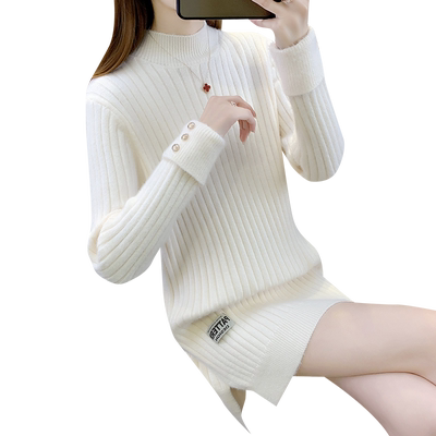 毛衣女款2025新款冬季半高领打底衫宽松加厚中长款水貂绒针织上衣