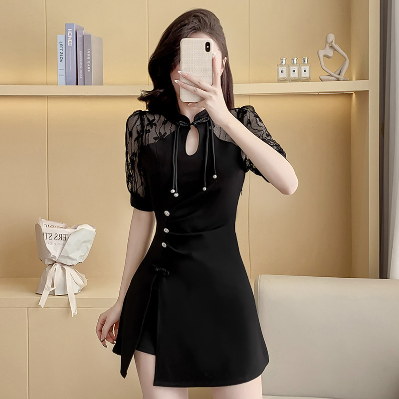 年轻款足浴工作服技师套装遮肚子女新款改良旗袍连衣裙短裤两件套