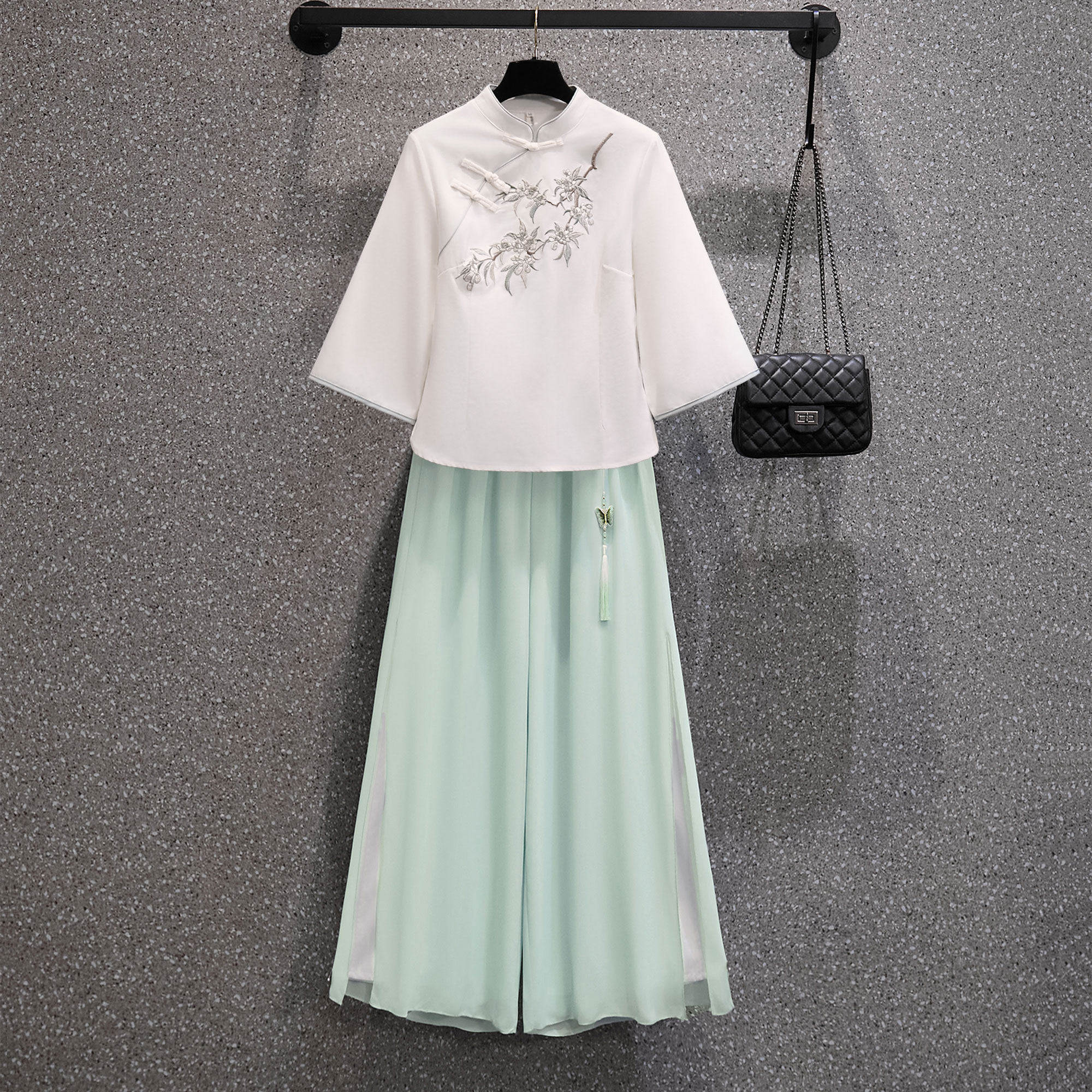 夏季女禅意新中式刺绣汉服两件套