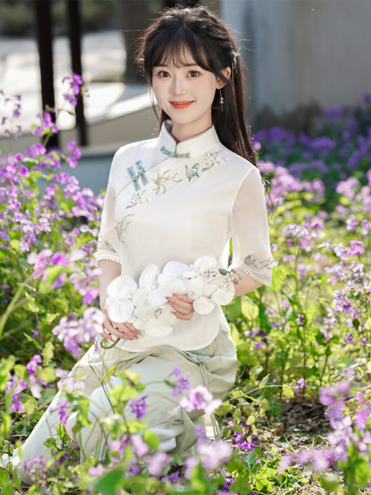 新中式中国风汉服夏季薄款工作服茶服唐装旗袍上衣采耳师茶艺服装