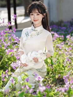 旗袍上衣采耳师茶艺服装 新中式 工作服茶服唐装 薄款 中国风汉服夏季