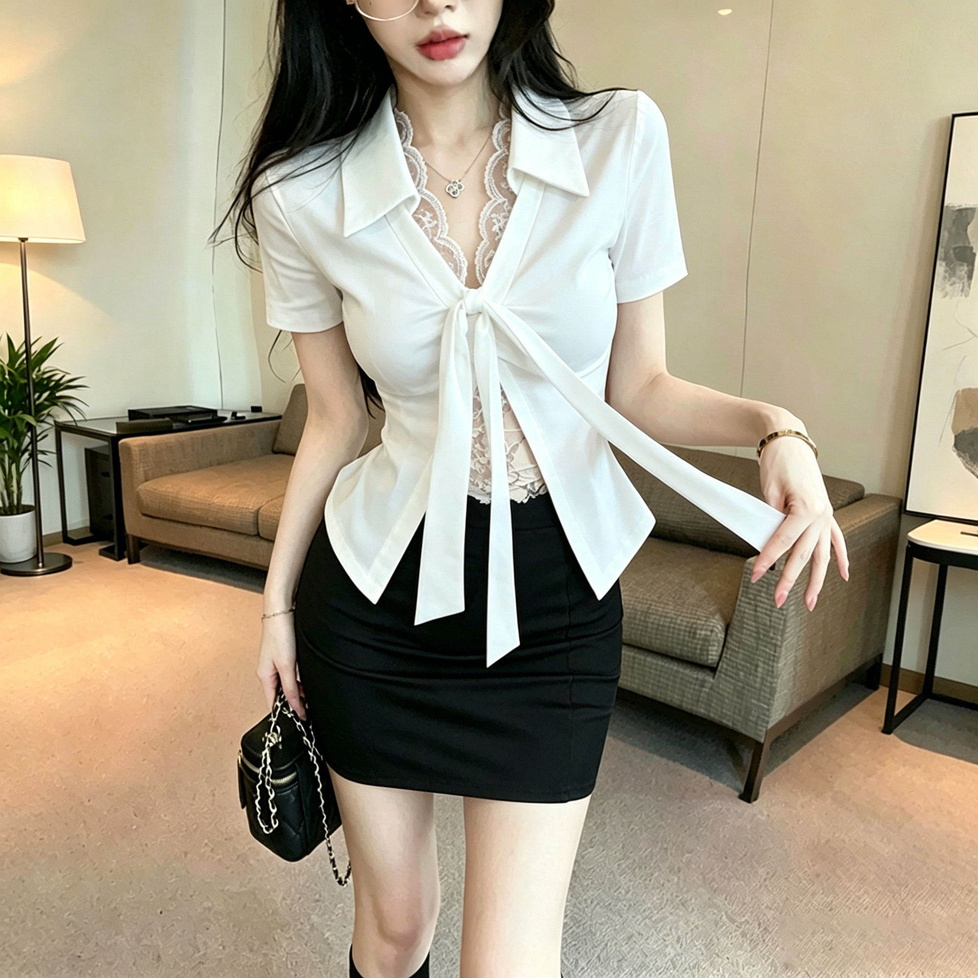 夏季足浴技师工作服衬衫白色百褶裙足疗店员工服性感情趣装制服女
