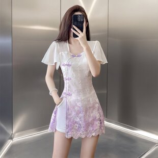 中式中国风改良旗袍年轻款少女甜美连衣裙技师工衣工作服日常汉服