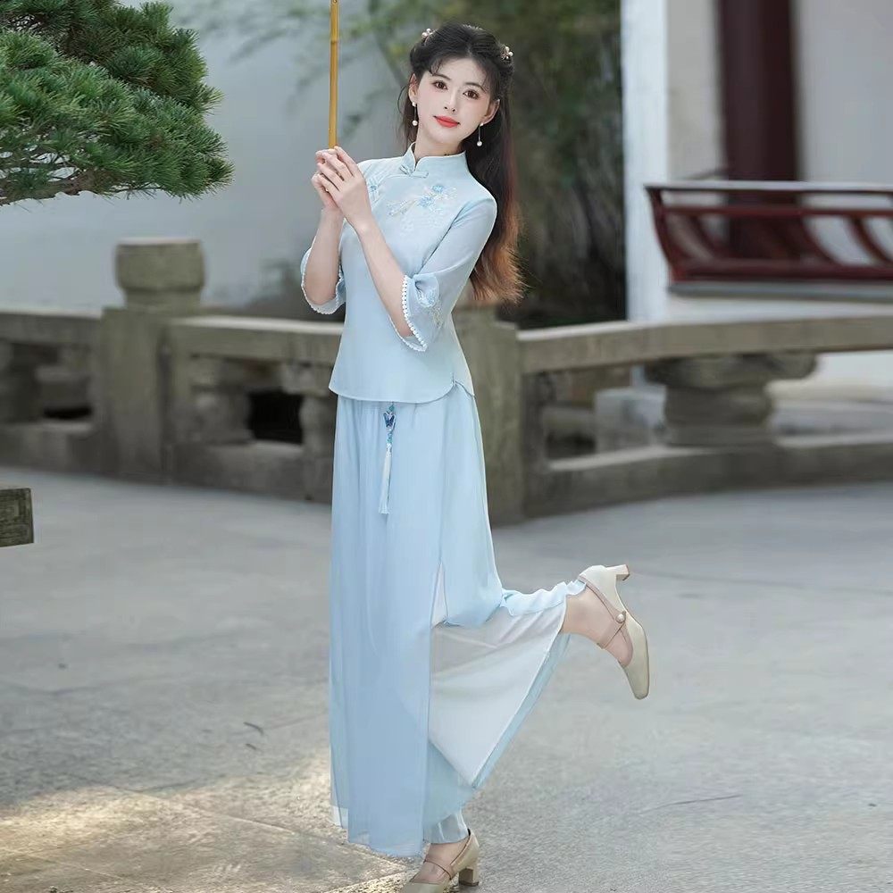 茶服新中式民国风立领旗袍唐装裙