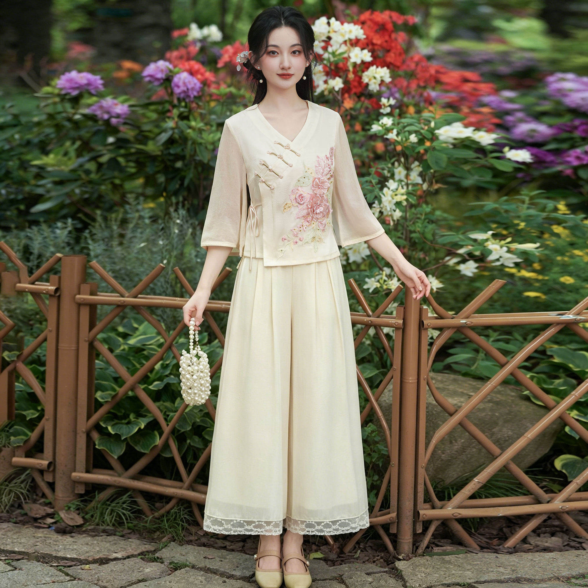 仙气新中式女装夏装改良旗袍上衣套装学生文艺森系穿搭茶艺师服装