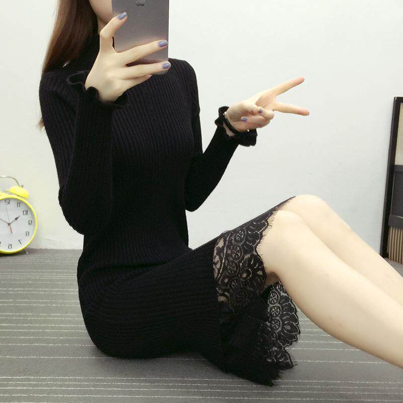 毛衣女修身中长款洋气打底衫时尚百搭秋冬过膝蕾丝连衣裙2019早春|ruв категории Женская одежда, свитер - от Buy2taobao.com для оказания профессиональной услуги покупки агента Taobao