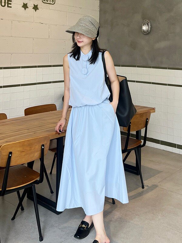 韩系小香风套装女2026新款早春显瘦两件套蓝色棉混纺立领半身裙