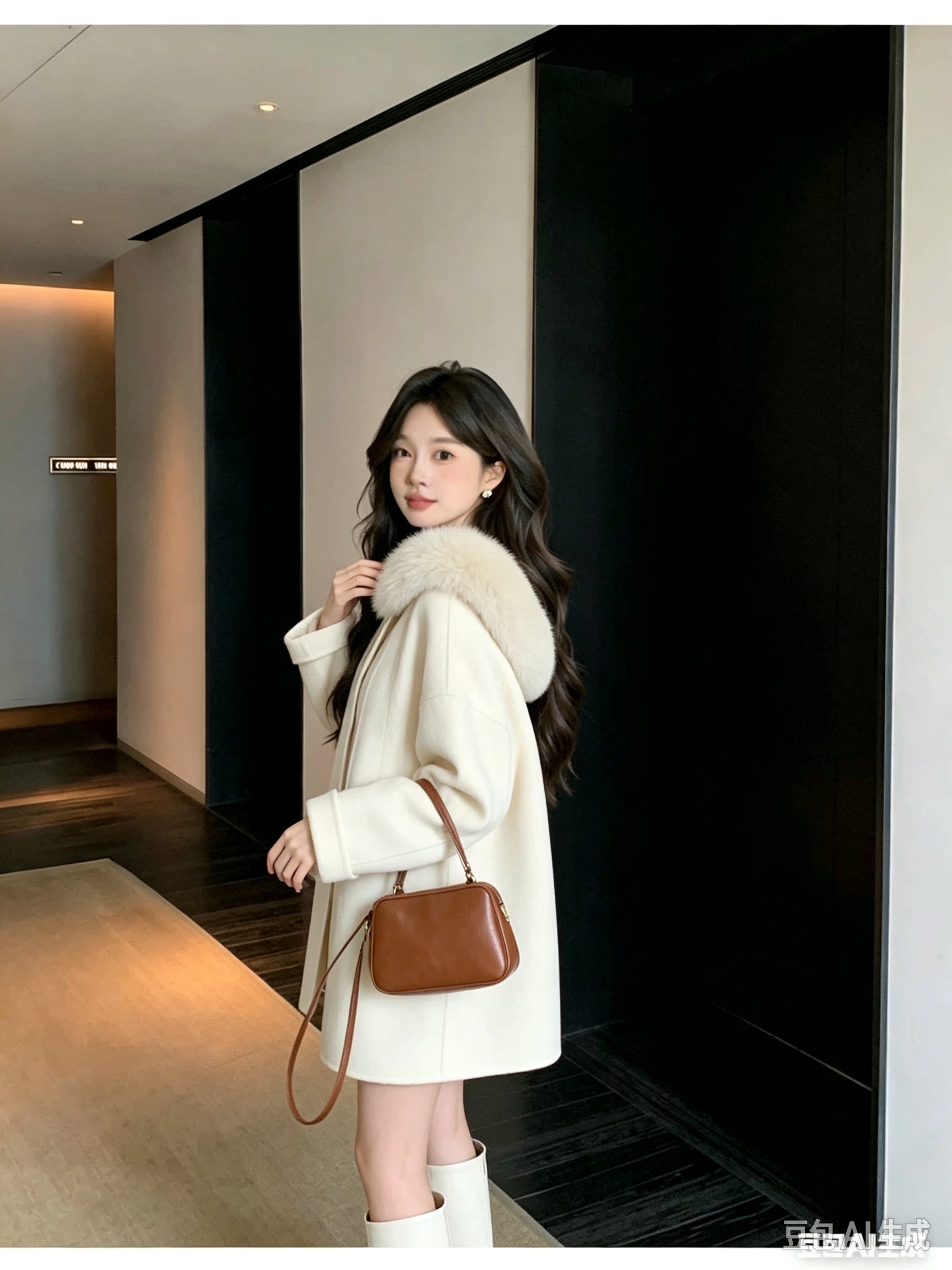 双面羊呢大衣女春秋冬新款中长宽松慵懒斗篷毛呢外套保暖时尚舒适