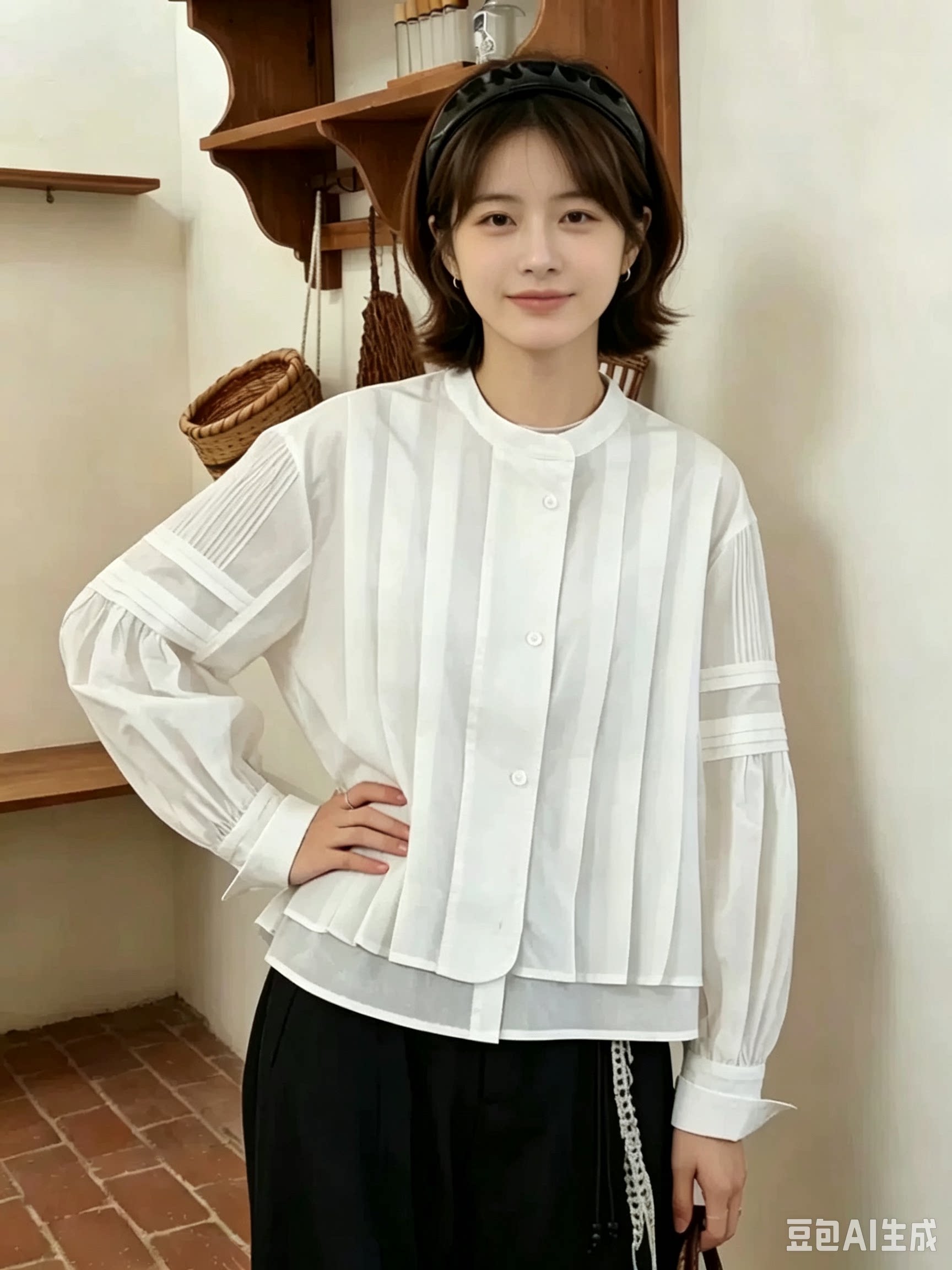 长袖衬衫女款法式高级感通勤圆领显瘦宽松舒适 白衬衫 上衣