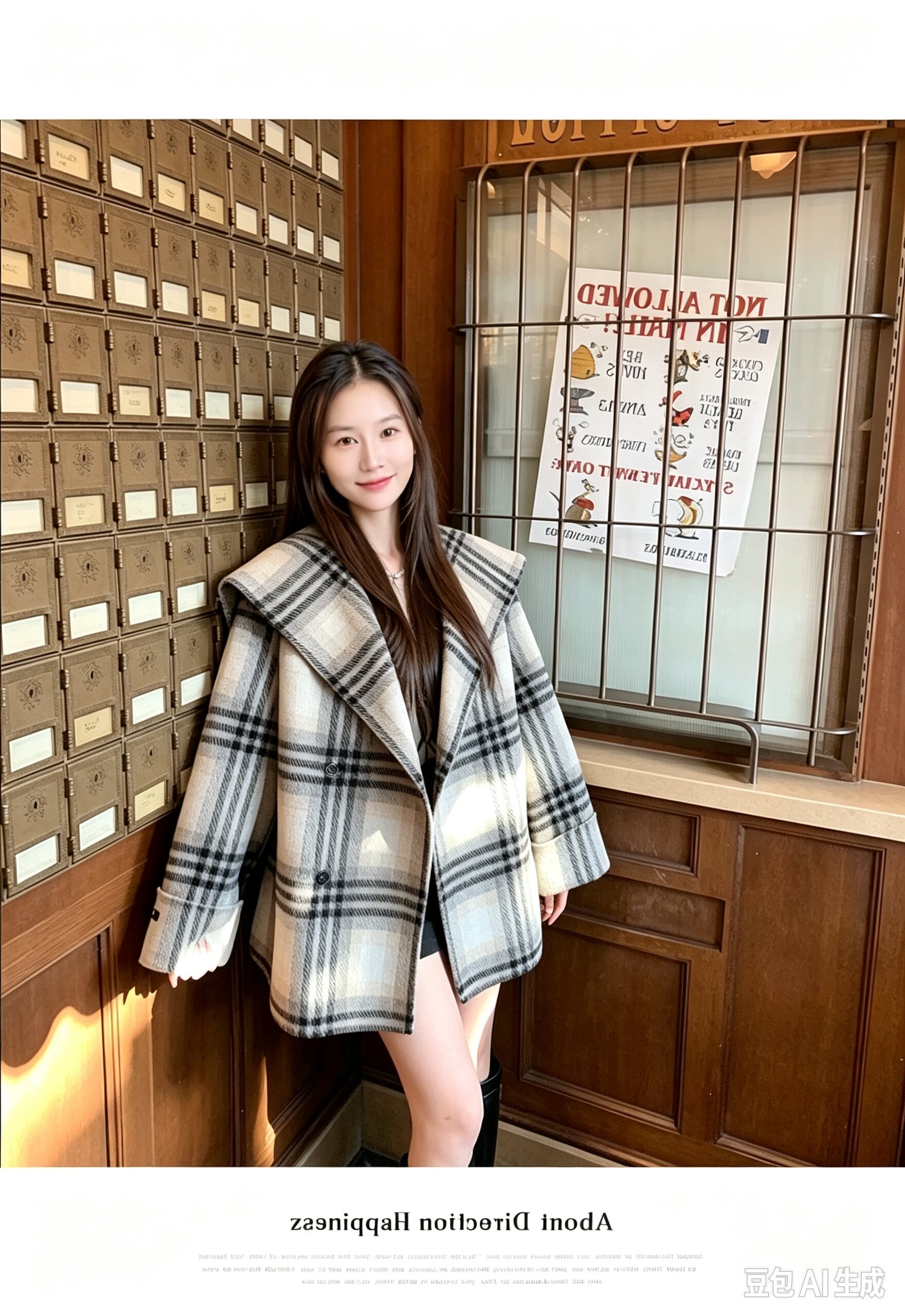 外套女款秋solo爆爆 海军领双面羊绒大衣女小个子格子毛呢外套