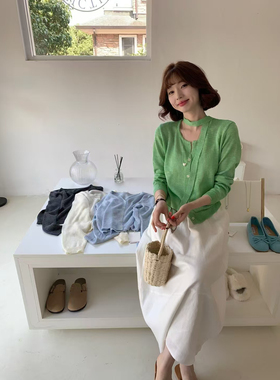 亚麻莱赛尔防晒小衫【AM  】亚麻系带温柔设计感针织开衫(配系带)