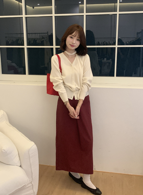 秋上新!韩版时尚纯色针织开衫(配腰绳)（含100%羊毛）