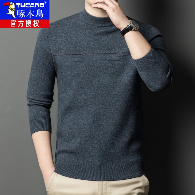 2025年冬季男加厚圆领套头毛衣中老年爸爸装休闲打底针织衫上衣服