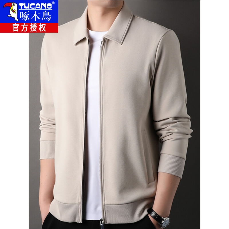 2025春秋季翻领棉质长袖开衫男卫衣商务休闲通勤男装拉链上衣外套