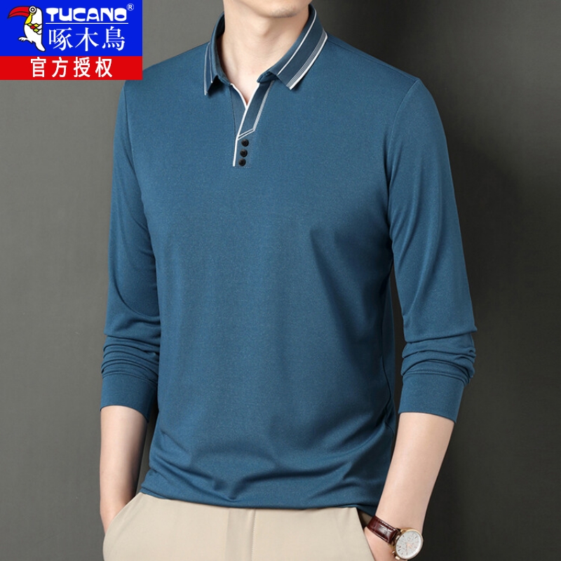 秋季新款中年男士长袖T恤商务休闲上衣丝光棉体恤翻领爸爸POLO衫