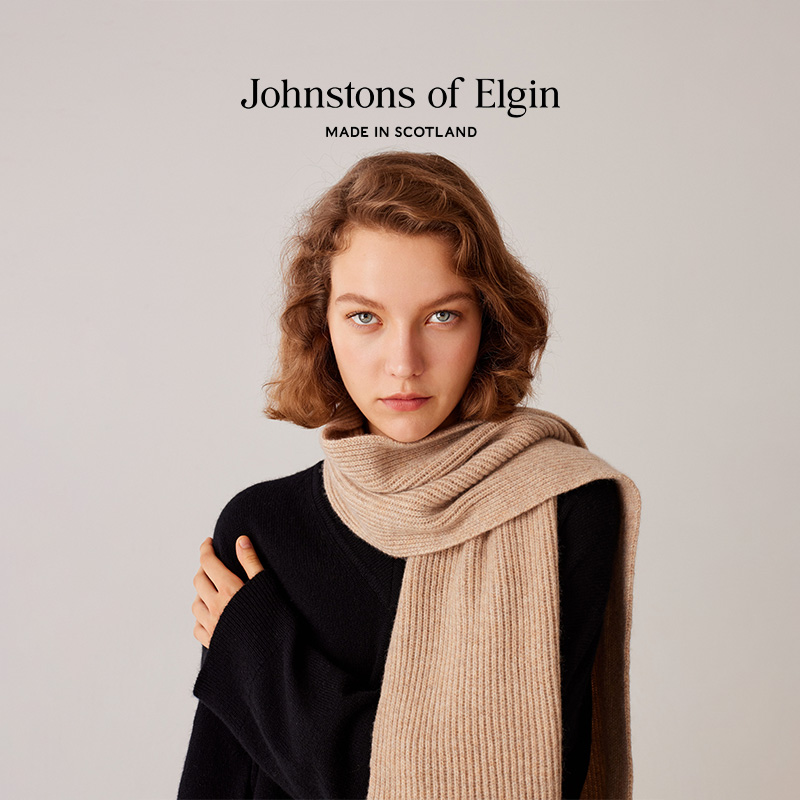 【特享6折】Johnstons of Elgin 秋冬经典款棱纹羊绒针织围巾男女