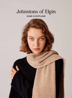 【特享65折】Johnstons of Elgin秋冬经典款棱纹羊绒针织围巾男女
