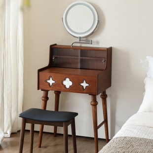 MOOZi木之语中古风实木梳妆台小户型法式 60cm超窄卧室床头化妆桌