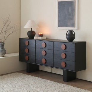 中古实木九斗柜法式复古黑色现代客厅卧室储物玄关餐边柜电视柜