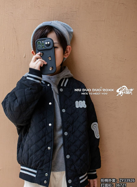 牛哆哆童装2023冬款男女儿童韩版潮款字母绣花薄棉夹克外套33926