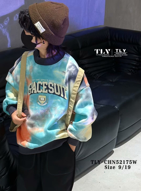 童乐鱼童装2023冬款男女儿童字母晕染一体绒卫衣圆领套头衫52175