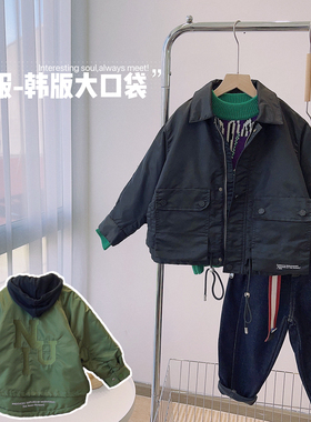 牛哆哆童装2022冬新款男儿童韩版气质款大口袋翻领棉衣夹克33573