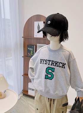 童装2022春款男女童字母绣花圆领卫衣休闲毛圈套头衫56218